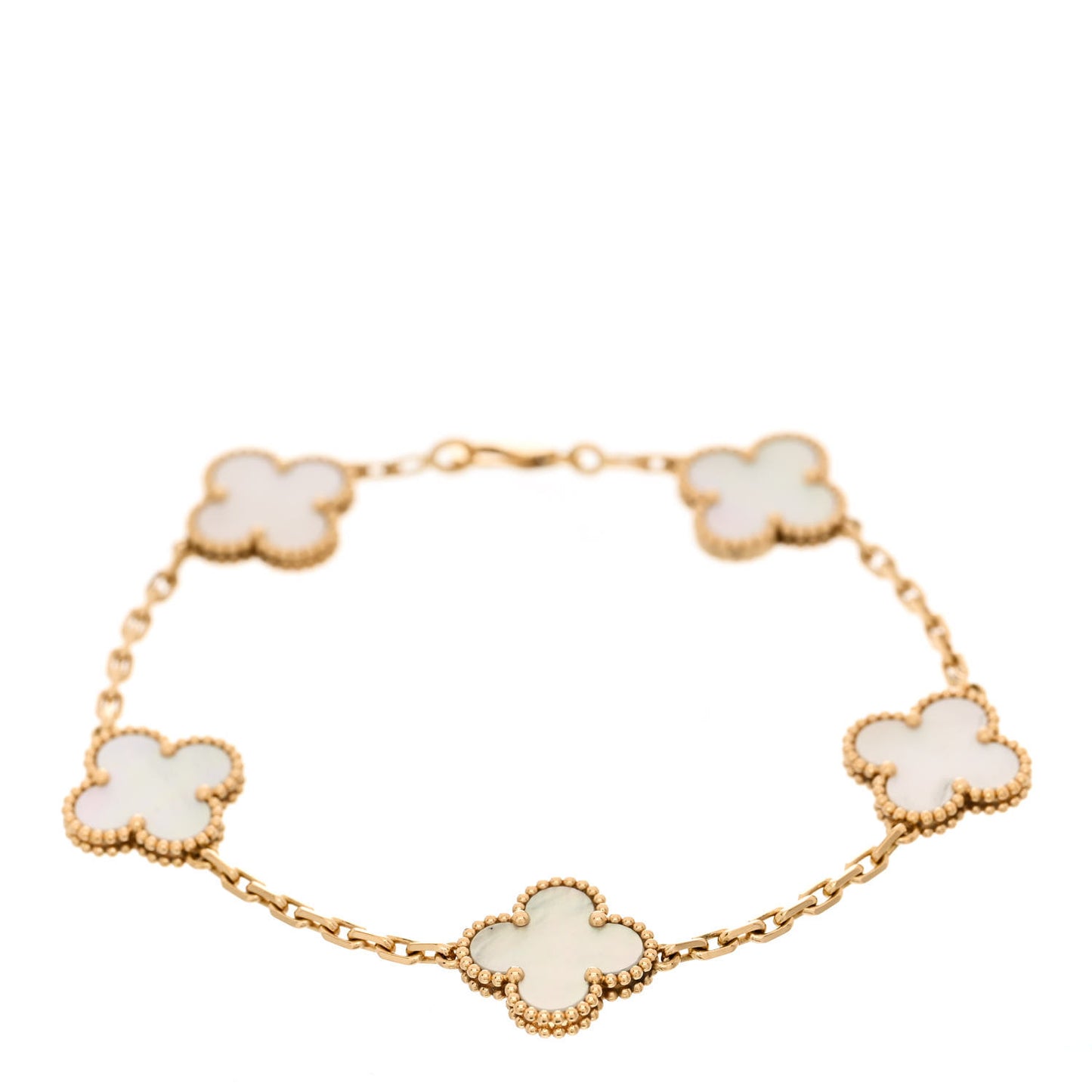 18K Yellow Gold Mother of Pearl 5 Motifs Vintage Alhambra Bracelet