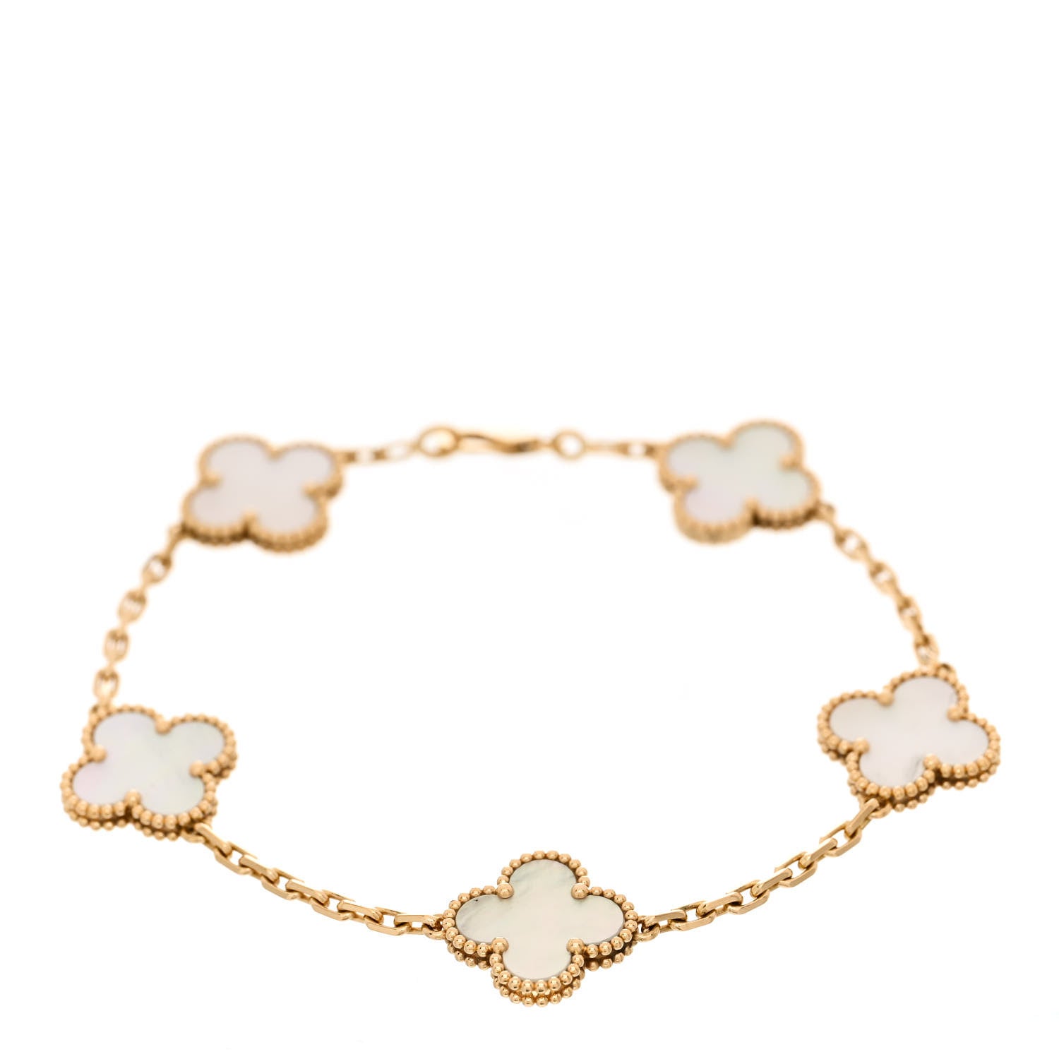 Van Cleef & Arpels 18K Yellow Gold Mother of Pearl 5 Motifs Vintage Alhambra Bracelet 1 of 5
