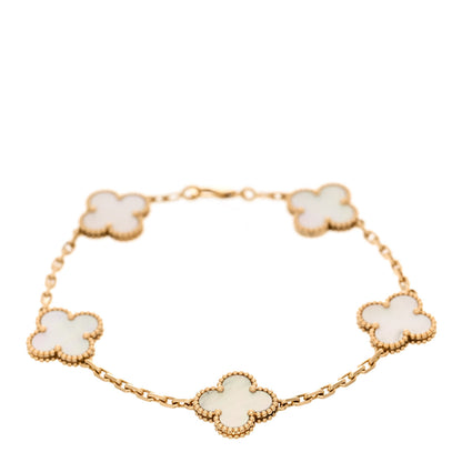 Van Cleef & Arpels 18K Yellow Gold Mother of Pearl 5 Motifs Vintage Alhambra Bracelet 1 of 5