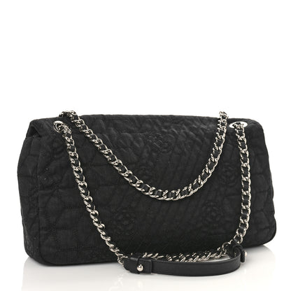 Chanel Denim Camellia Embroidered Large Flap Black 3 of 9