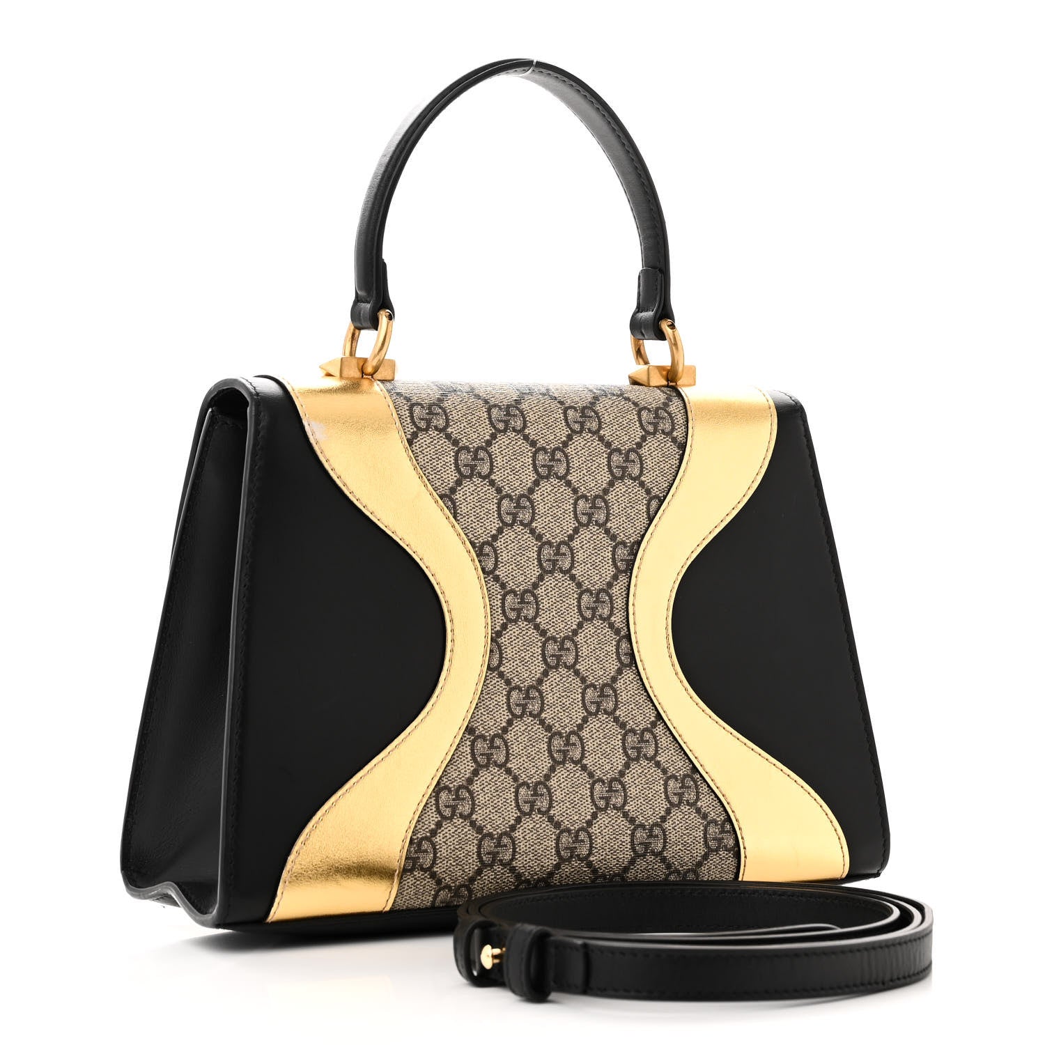 Gucci GG Supreme Monogram Small Osiride Top Handle Bag Black Gold 3 of 12