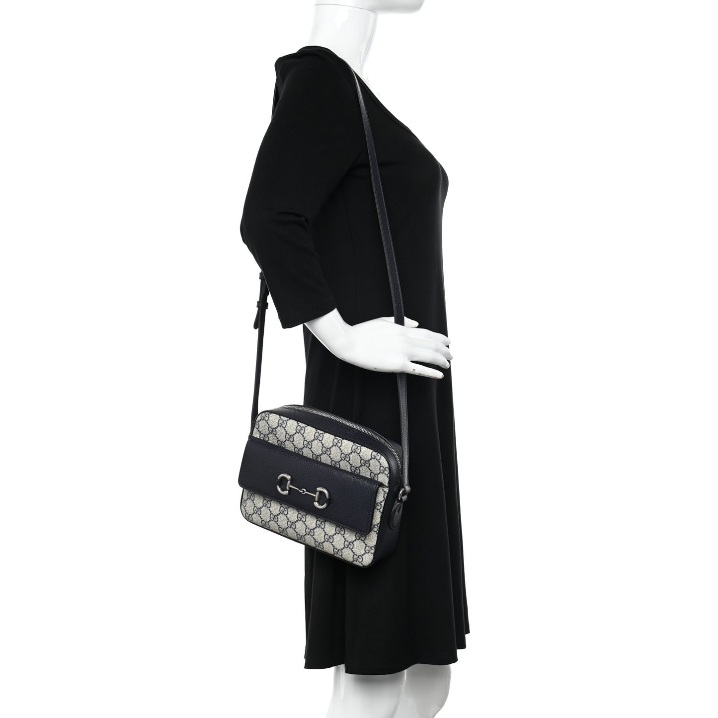 GG Supreme Monogram Small Horsebit 1955 Shoulder Bag Beige Blue