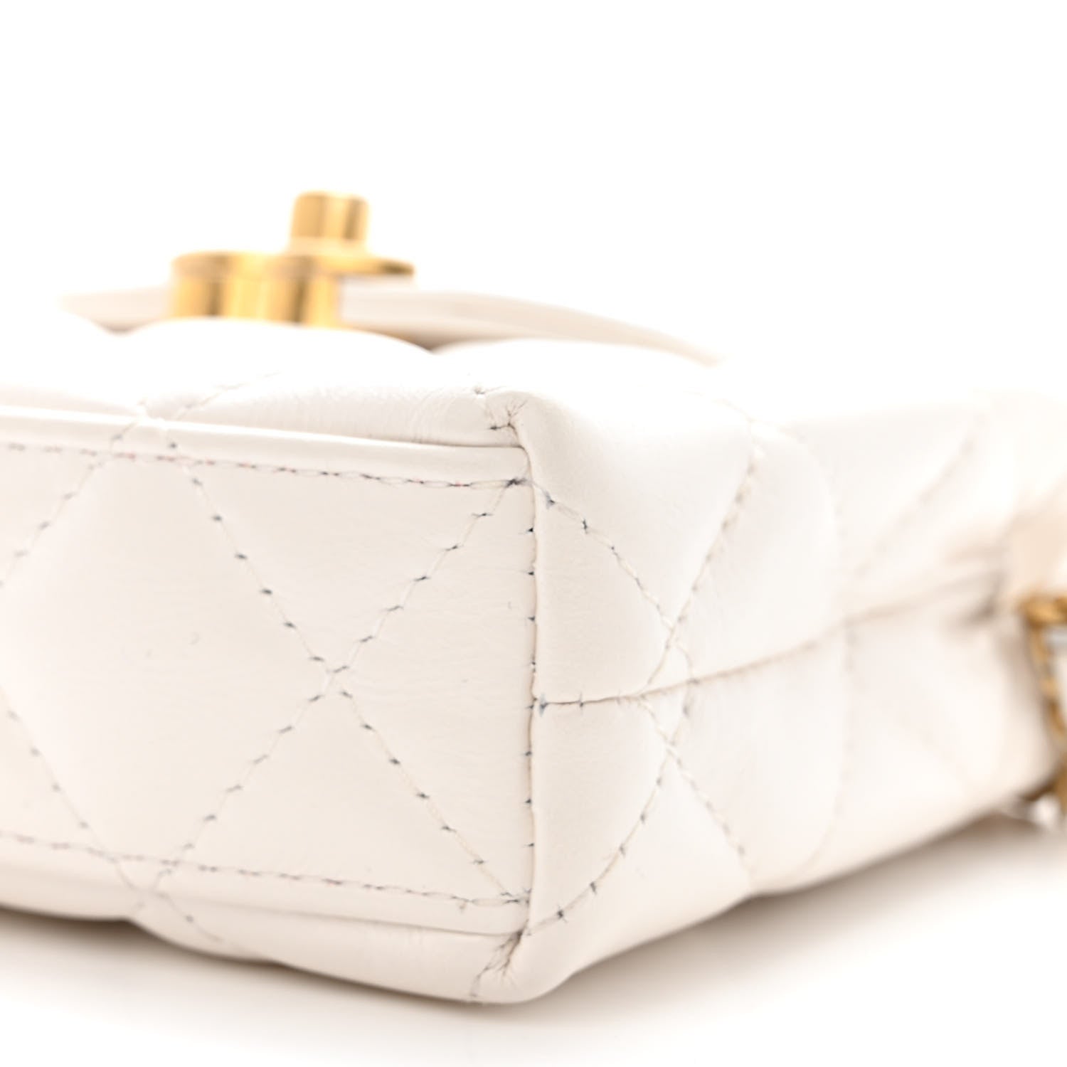 Chanel Shiny Aged Calfskin Quilted Mini Nano Kelly Shopper White 10 of 11
