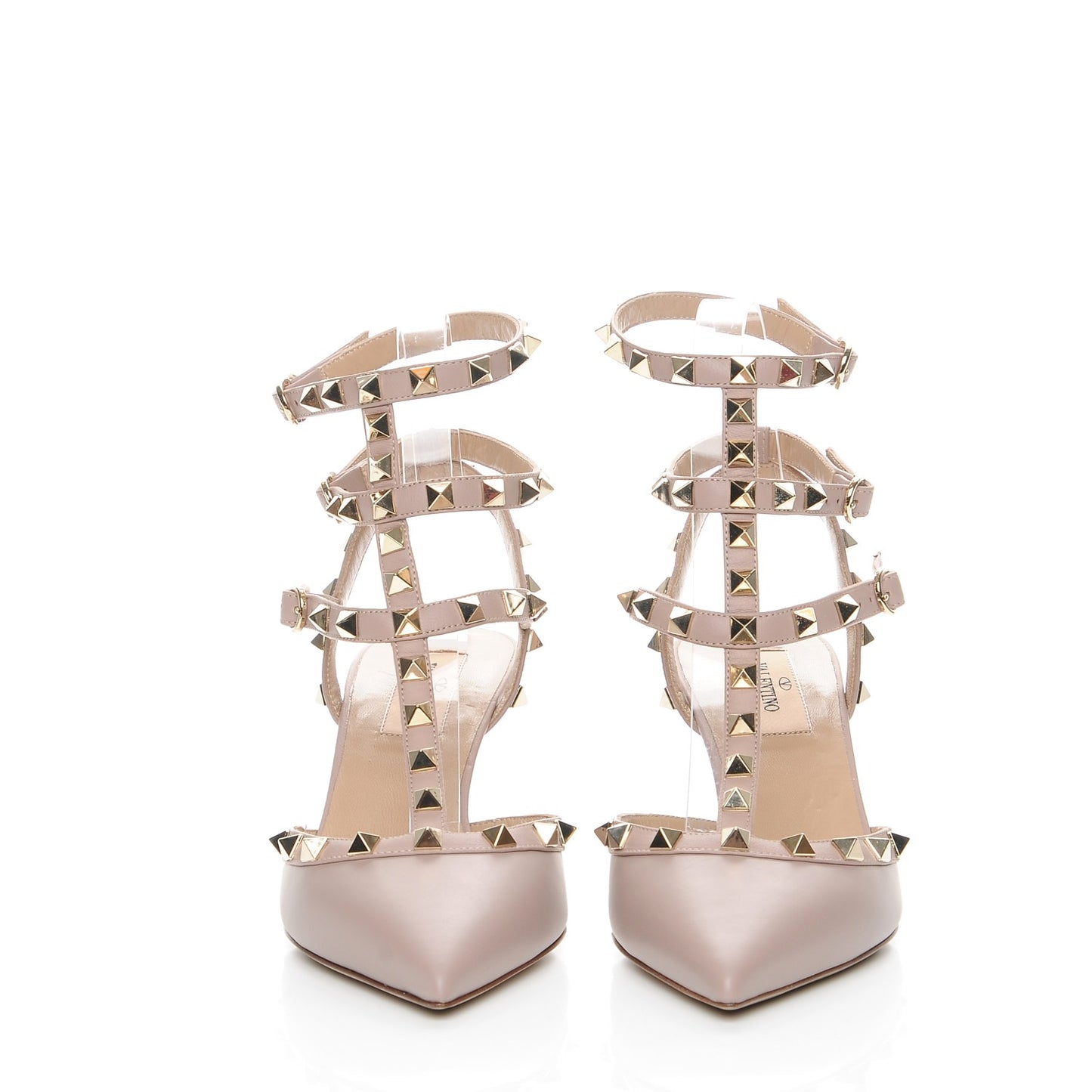 Nappa Rockstud Ankle Strap Low Heel Pumps 37 Poudre