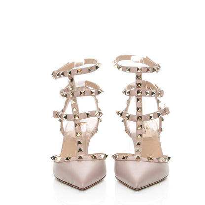 Valentino Garavani Nappa Rockstud Ankle Strap Low Heel Pumps 37 Poudre 2 of 9