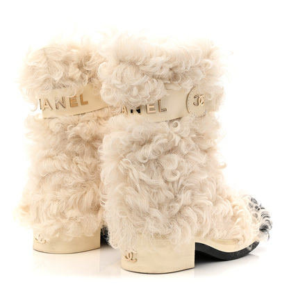Chanel Shearling Sheepskin High Boots 37.5 Ivory Black 4 of 10