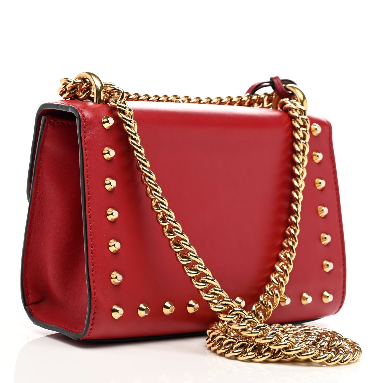 Gucci Calfskin Studded Small Padlock Shoulder Bag Hibiscus Red 3 of 10
