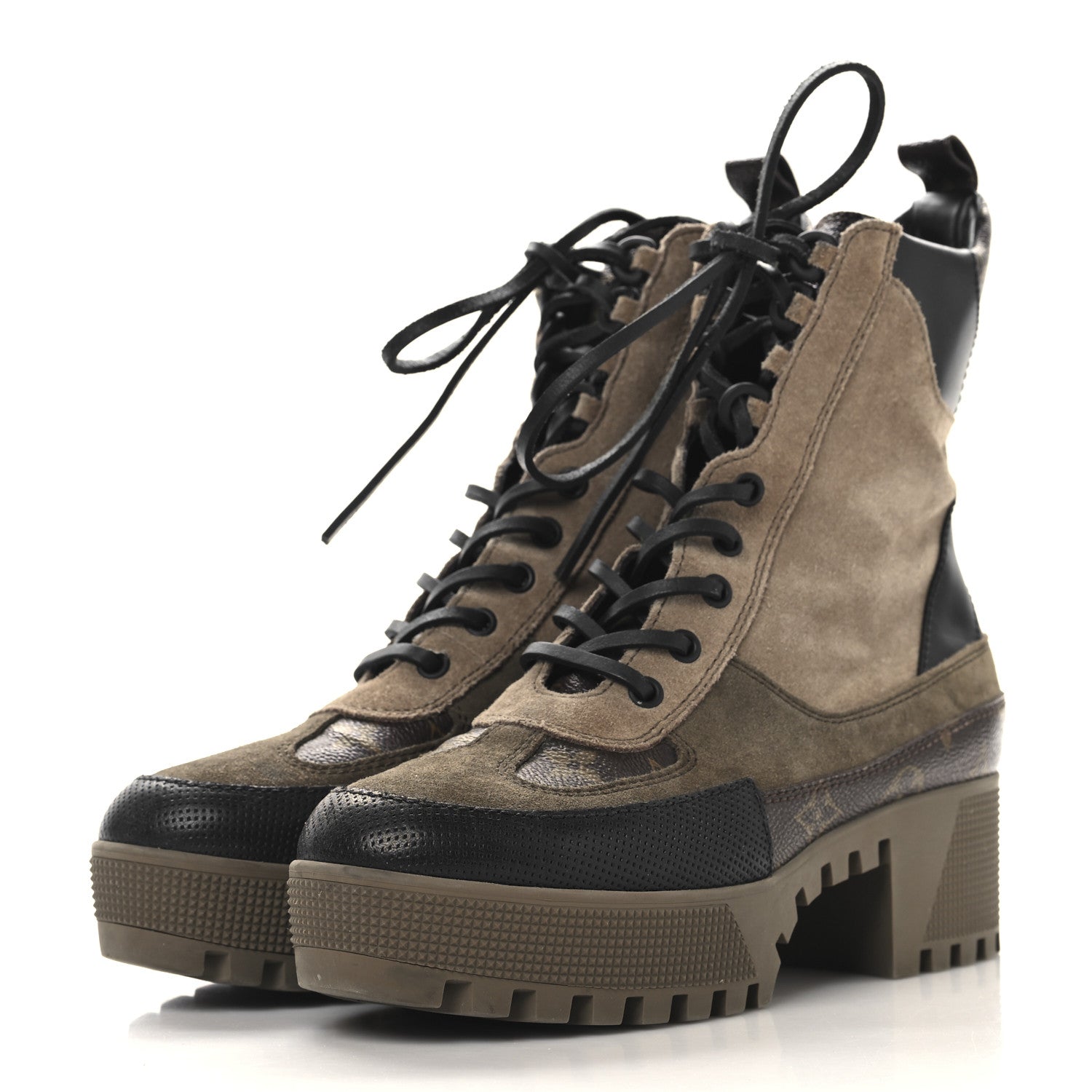 Louis Vuitton Suede Calfskin Monogram Laureate Platform Desert Boots 37.5 Taupe 4 of 9