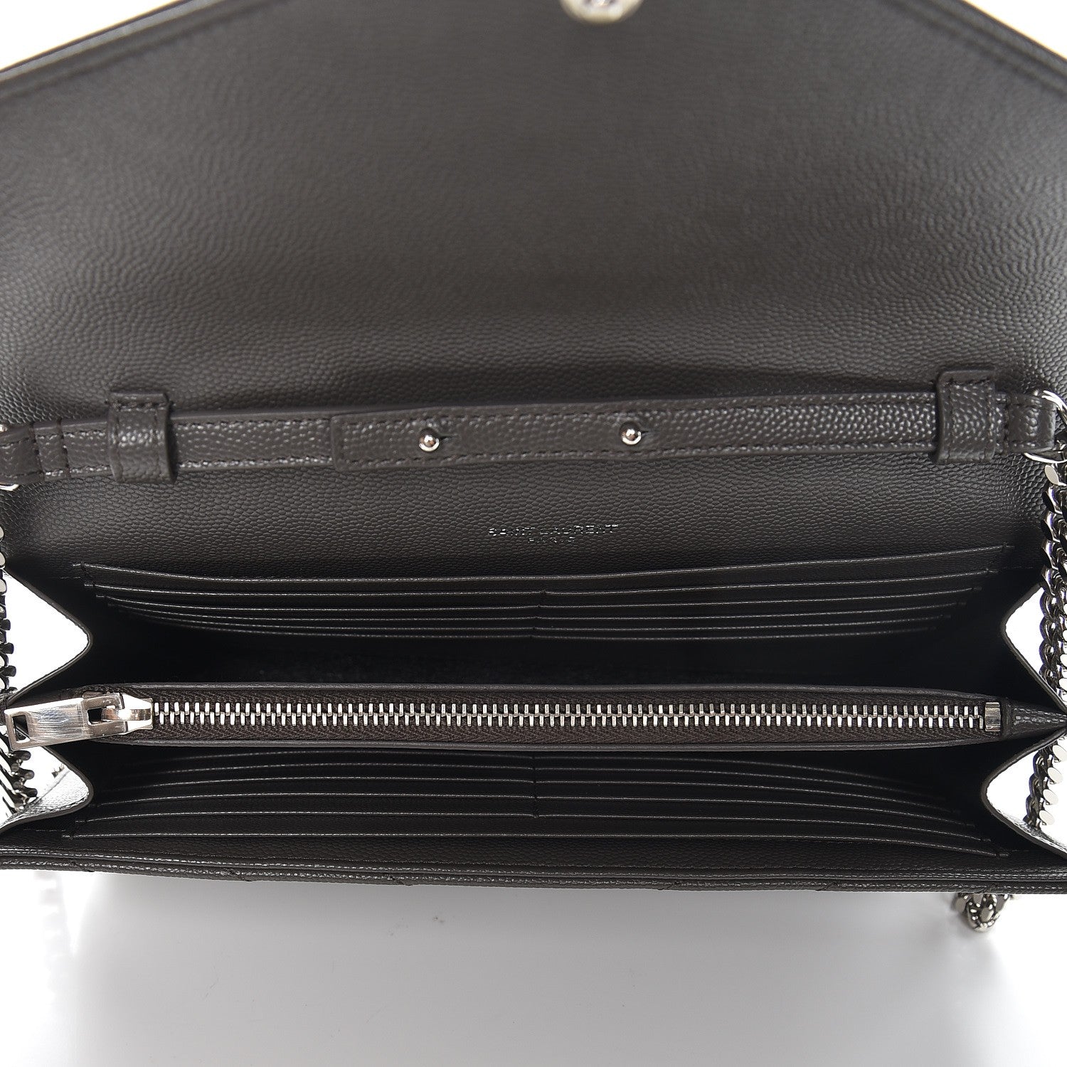 Saint Laurent Grain De Poudre Matelasse Chevron Monogram Chain Wallet Earth 4 of 6
