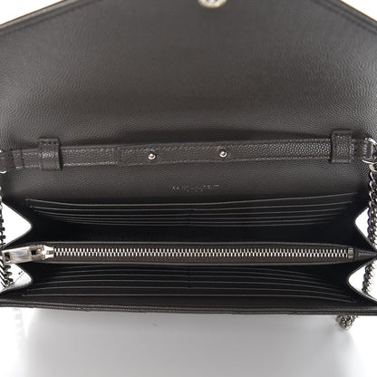Saint Laurent Grain De Poudre Matelasse Chevron Monogram Chain Wallet Earth 4 of 6