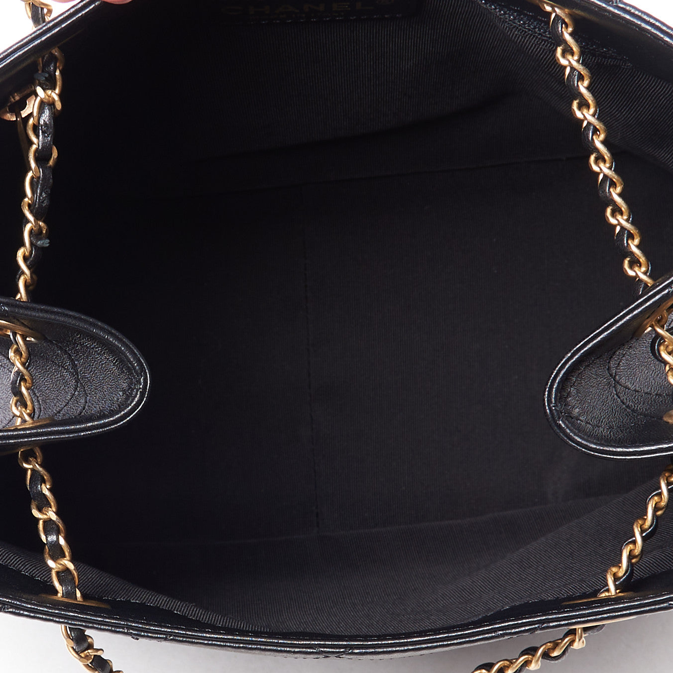 Calfskin Stitched Egyptian Amulet Drawstring Bag Black