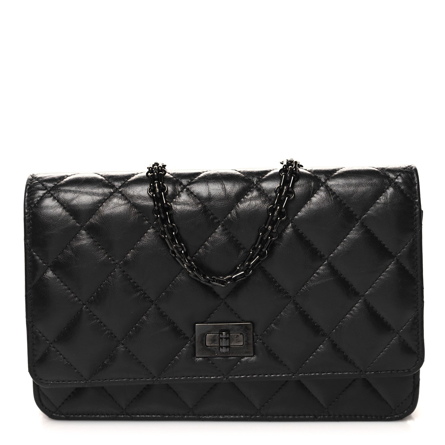 Chanel Aged Calfskin Quilted Reissue 2.55 Wallet On Chain WOC So Black 1 of 11