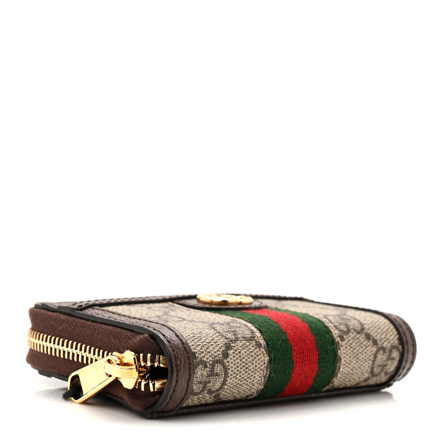 Gucci GG Supreme Monogram Textured Dollar Calfskin Web Ophidia Zip Around Card Case Wallet Beige Ebony New Acero 4 of 8