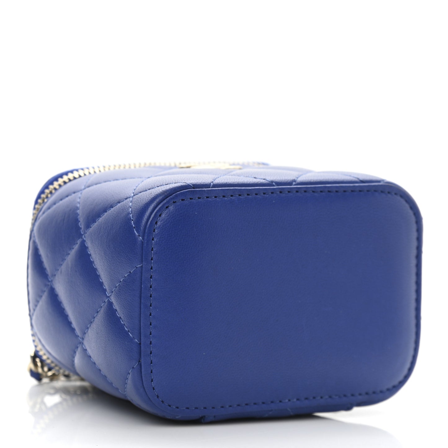 Lambskin Quilted Top Handle Mini Vanity Case With Chain Blue