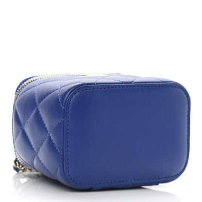 Chanel Lambskin Quilted Top Handle Mini Vanity Case With Chain Blue 4 of 11