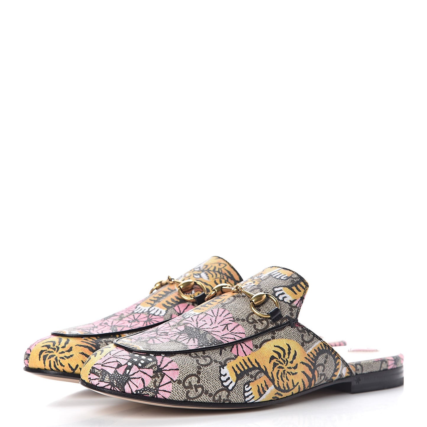 GG Supreme Monogram Bengal Womens Princetown Slippers 37 Beige Crop Pink