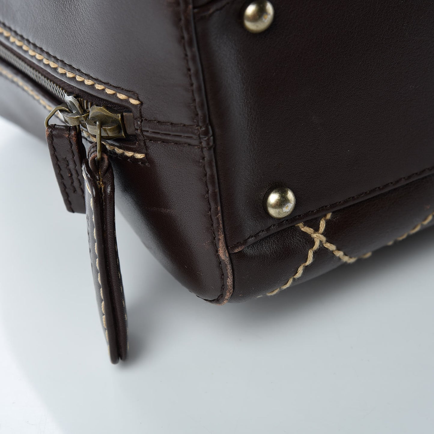 Calfskin Wild Stitch Top Handle Bag Brown