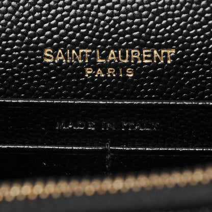 Saint Laurent Grain De Poudre Matelasse Chevron Monogram Envelope Chain Wallet Black 5 of 8
