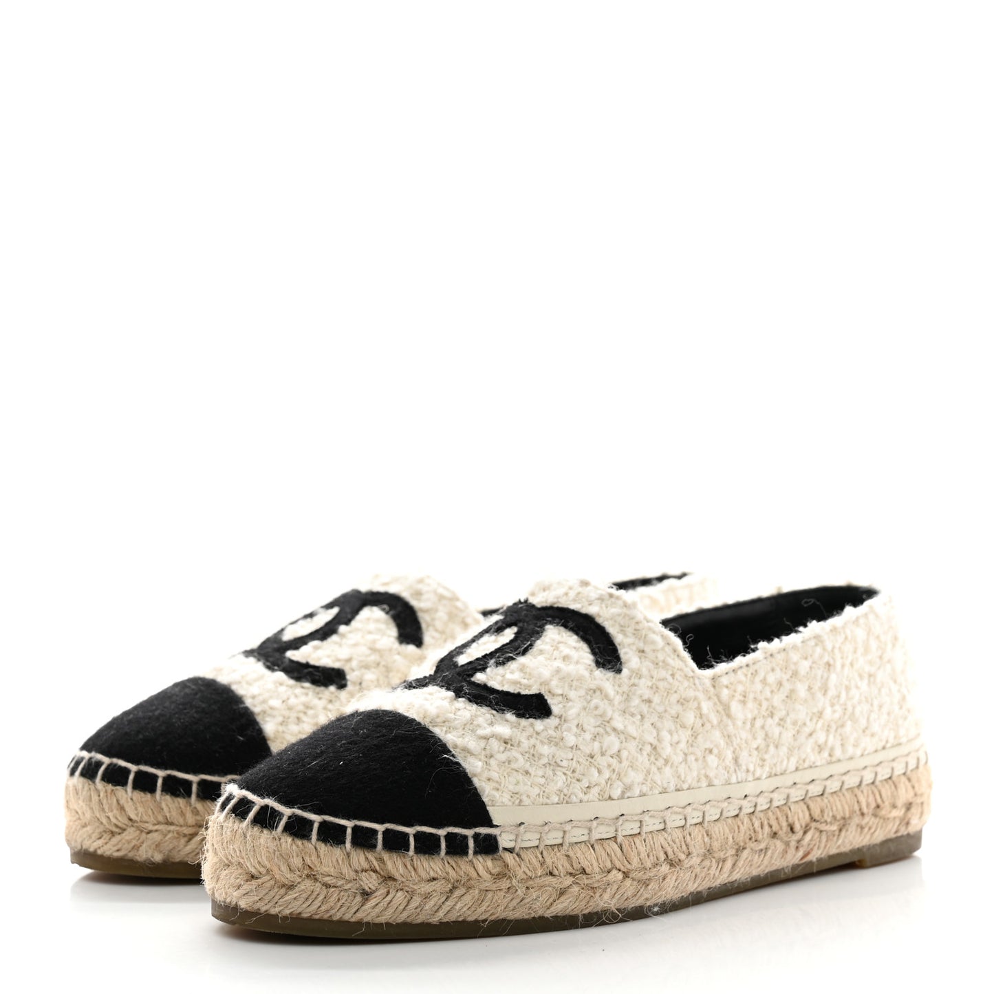 Tweed Grosgrain CC Espadrilles 36 White Black