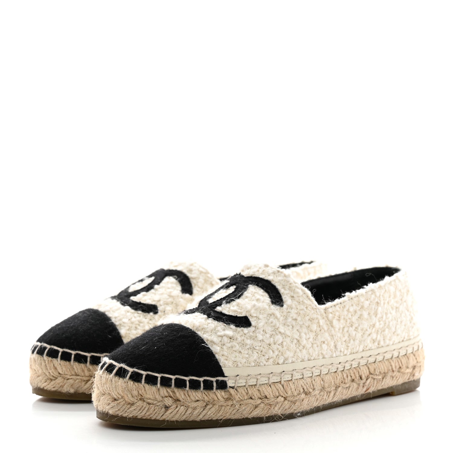 Chanel Tweed Grosgrain CC Espadrilles 36 White Black 3 of 10