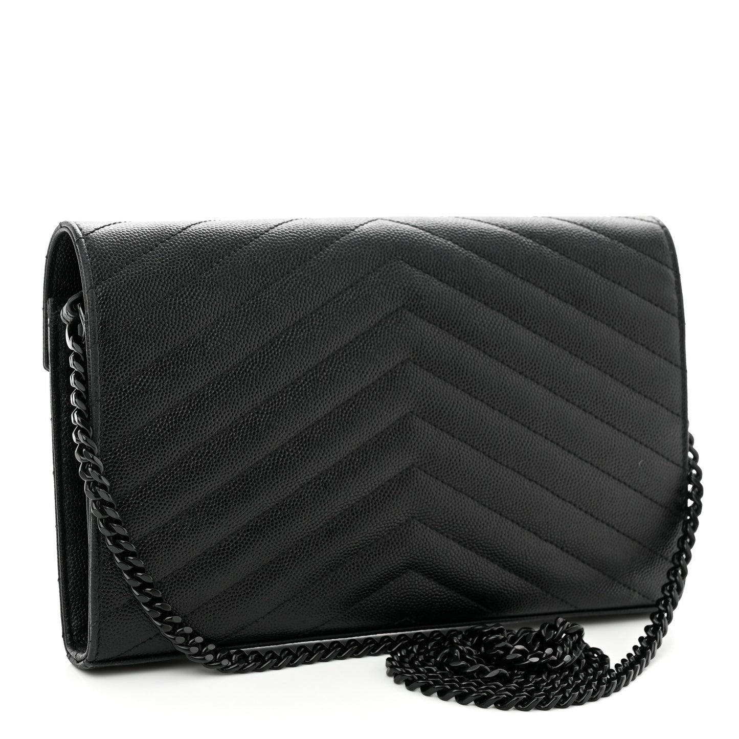 Grain De Poudre Matelasse Chevron Monogram Monochrome Chain Wallet Black