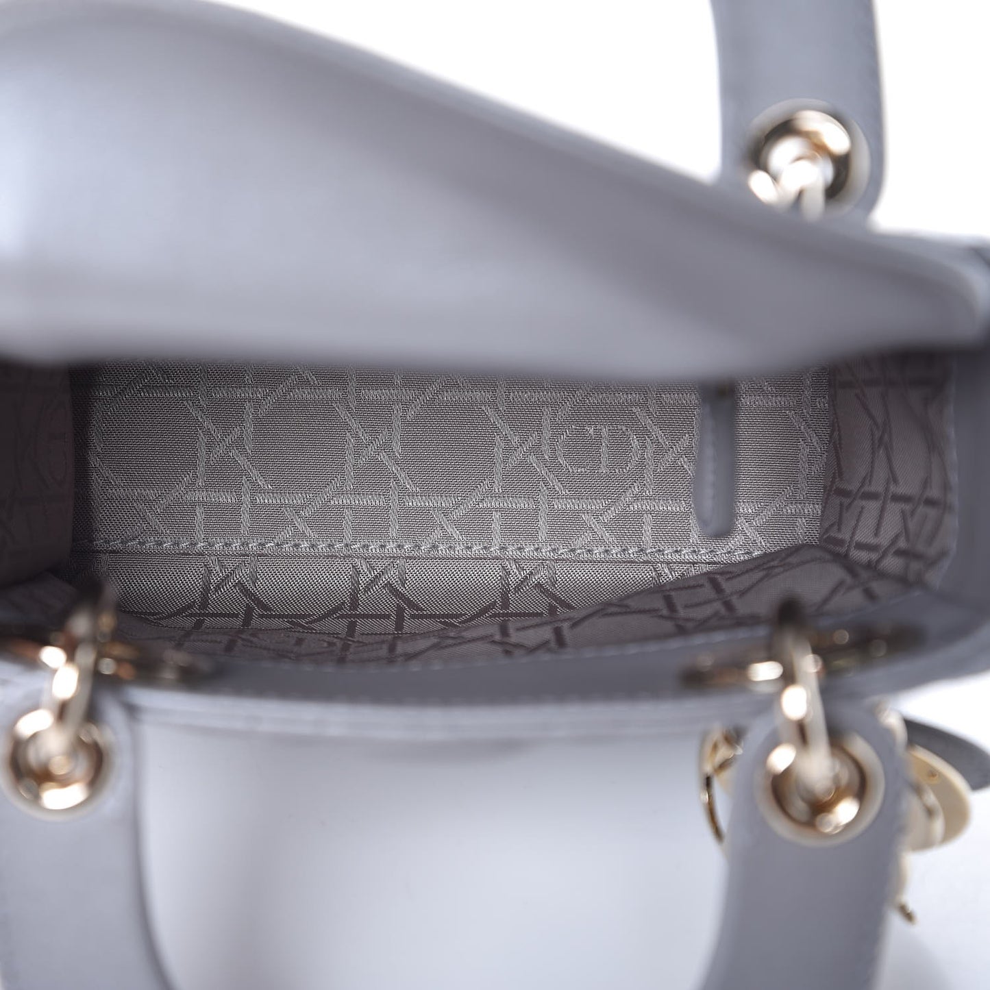 Metallic Lambskin Cannage Mini Lady Dior Grey
