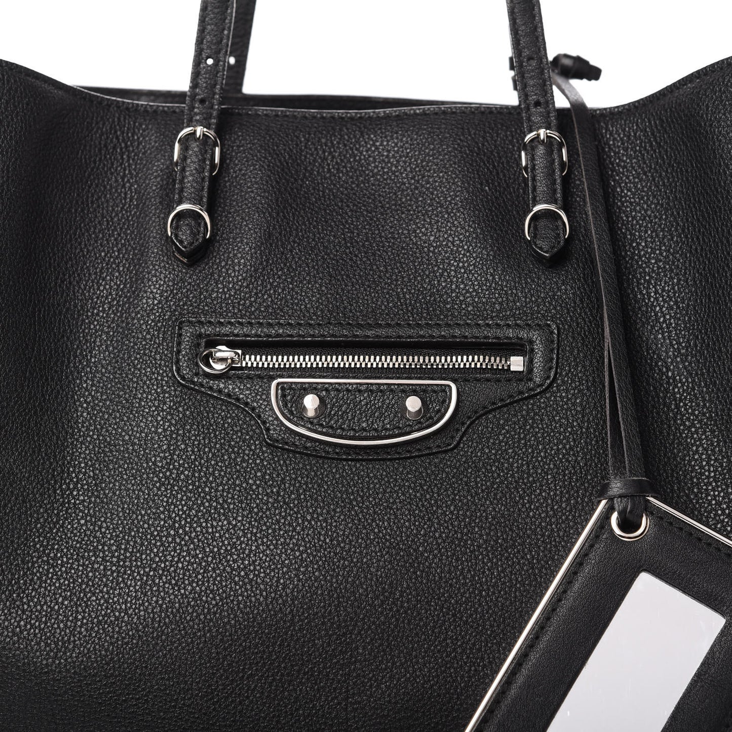 Grained Calfskin Silver Metallic Edge Hardware Papier A4 Tote Black