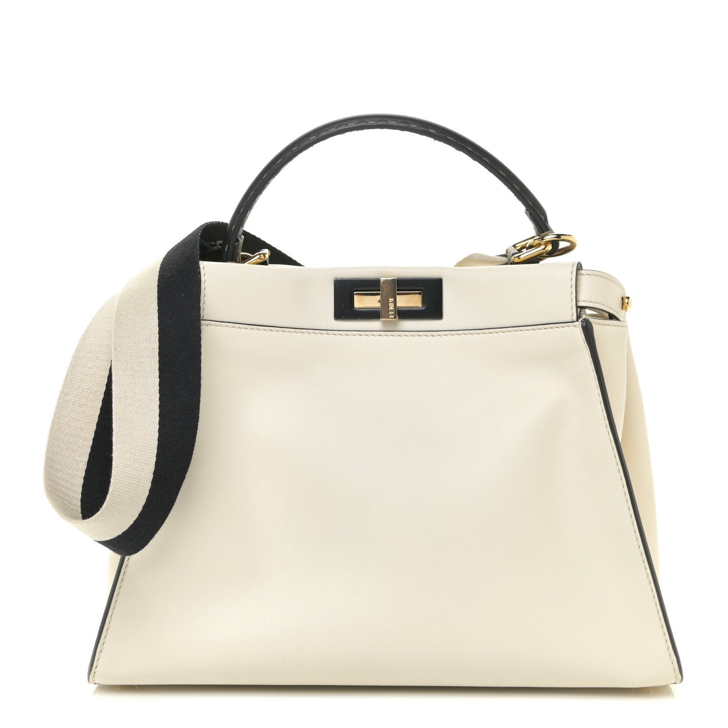 Vitello Seta Canvas FF Embroidered Medium Peekaboo Iconic Satchel White
