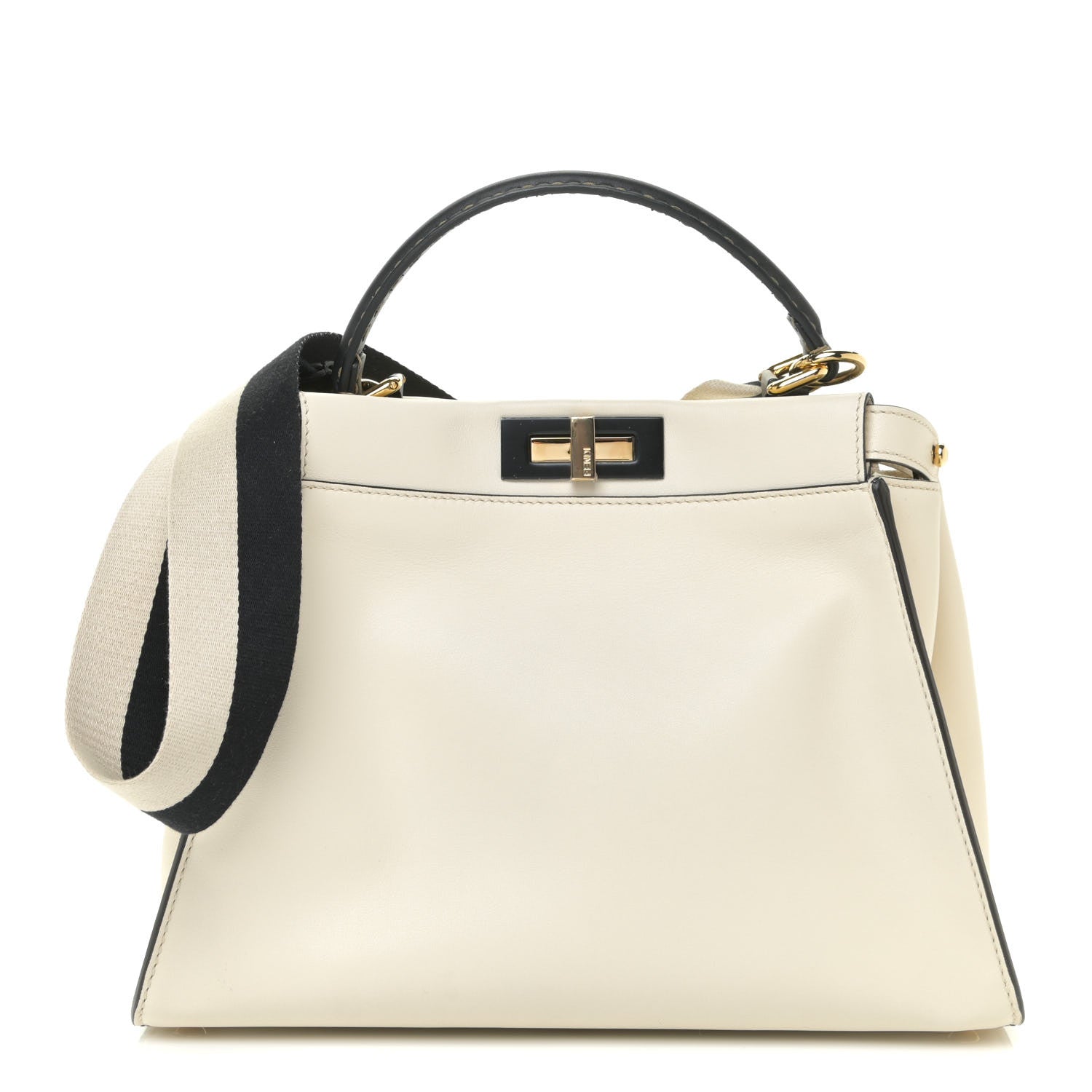 Fendi Vitello Seta Canvas FF Embroidered Medium Peekaboo Iconic Satchel White 1 of 9