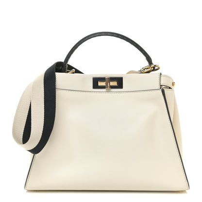 Fendi Vitello Seta Canvas FF Embroidered Medium Peekaboo Iconic Satchel White 1 of 9