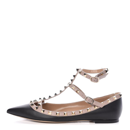 Valentino Garavani Nappa Rockstud Cage Ballerina Flats 39 Black Poudre 1 of 8