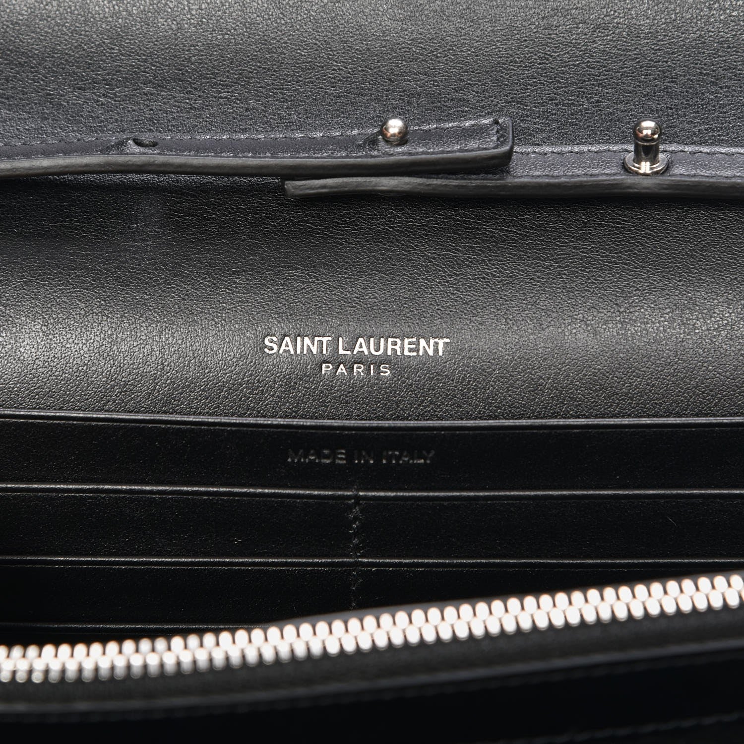 Saint Laurent Calfskin Crocodile Embossed Monogram Chain Wallet Nero Black 6 of 7