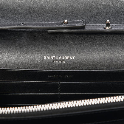 Saint Laurent Calfskin Crocodile Embossed Monogram Chain Wallet Nero Black 6 of 7
