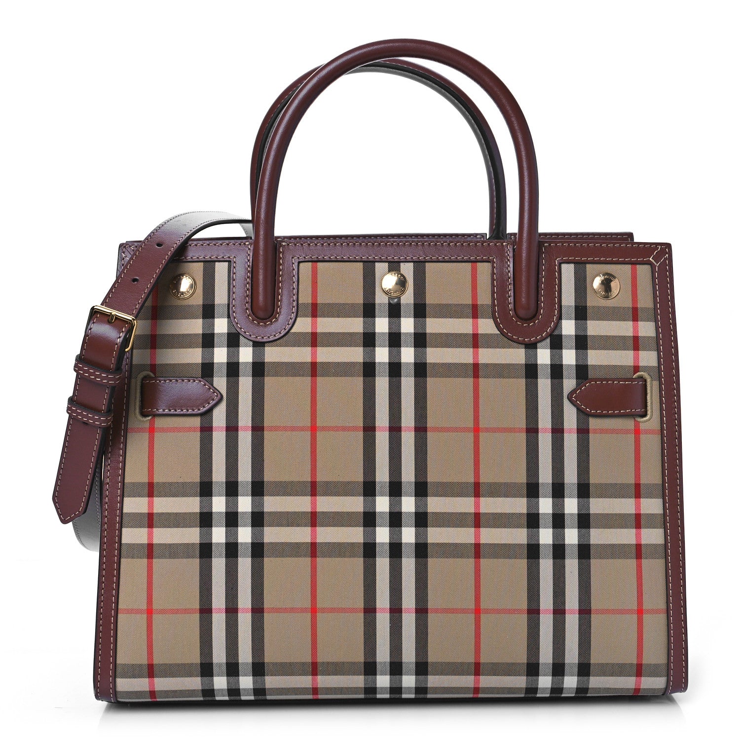 Burberry Calfskin Vintage Check Two Handle Title Bag Archive Beige 1 of 8