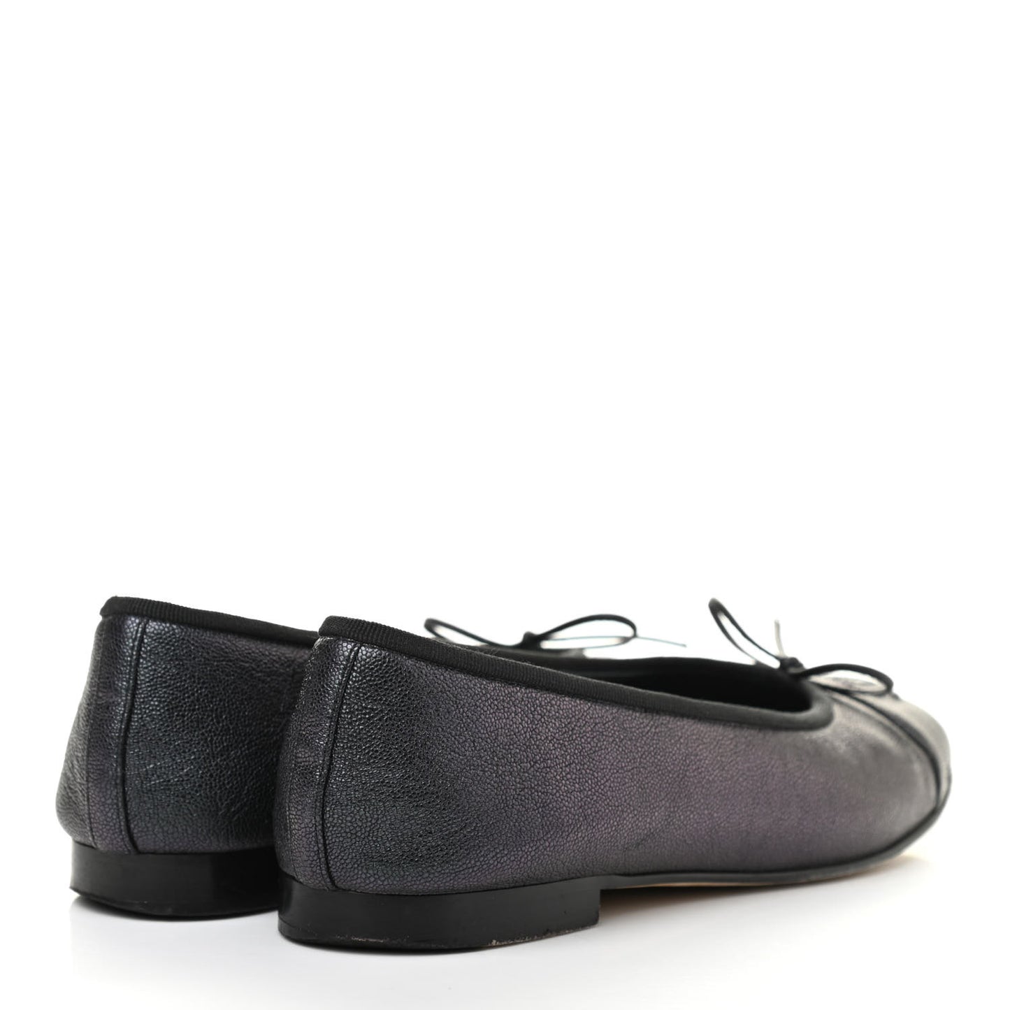 Iridescent Grained Calfskin Cap Toe Ballerina Flats 38 Black