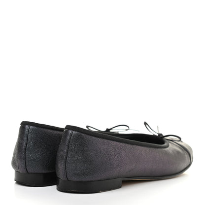 Chanel Iridescent Grained Calfskin Cap Toe Ballerina Flats 38 Black 4 of 10