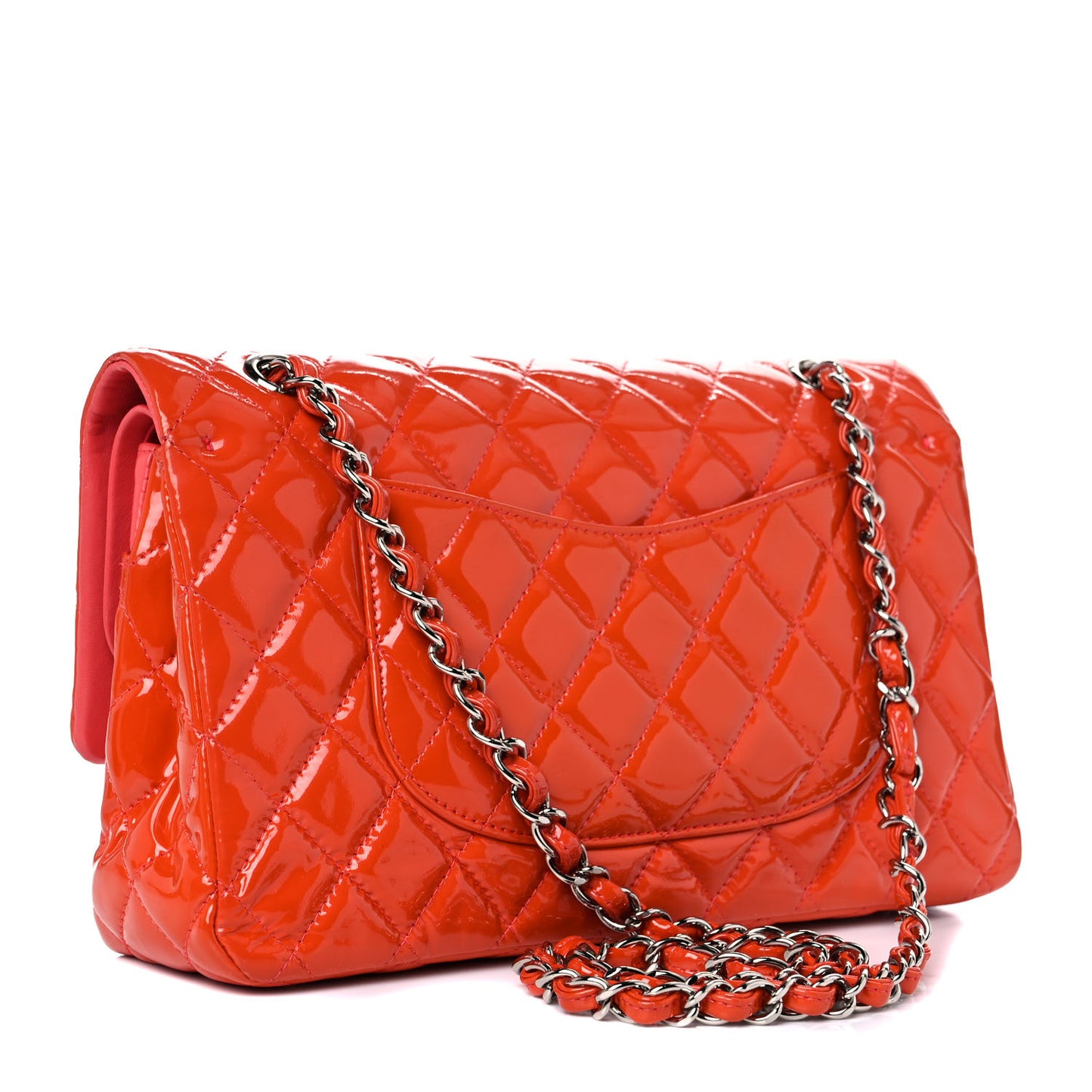 Patent Quilted Medium Double Flap Orange