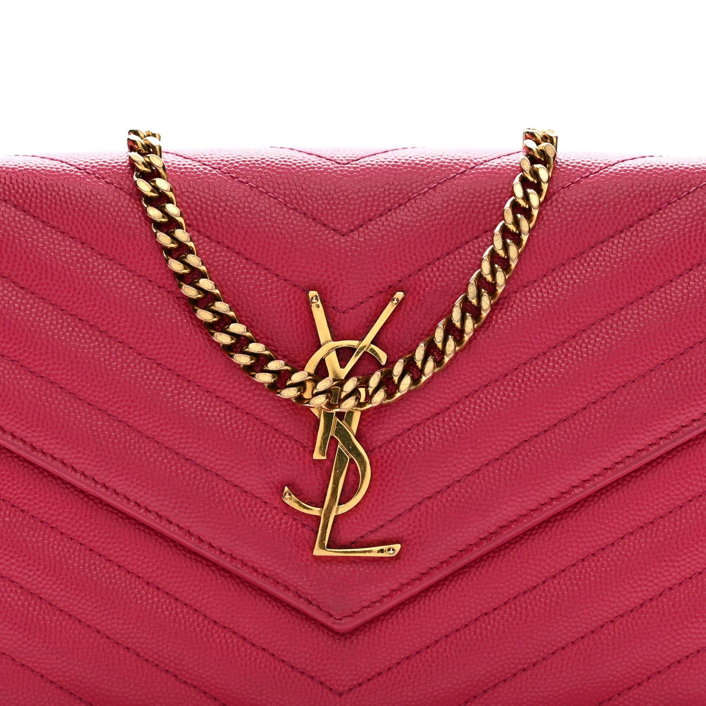 Grain De Poudre Matelasse Chevron Monogram Chain Wallet Lipstick Fuchsia