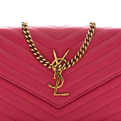 Saint Laurent Grain De Poudre Matelasse Chevron Monogram Chain Wallet Lipstick Fuchsia 10 of 15
