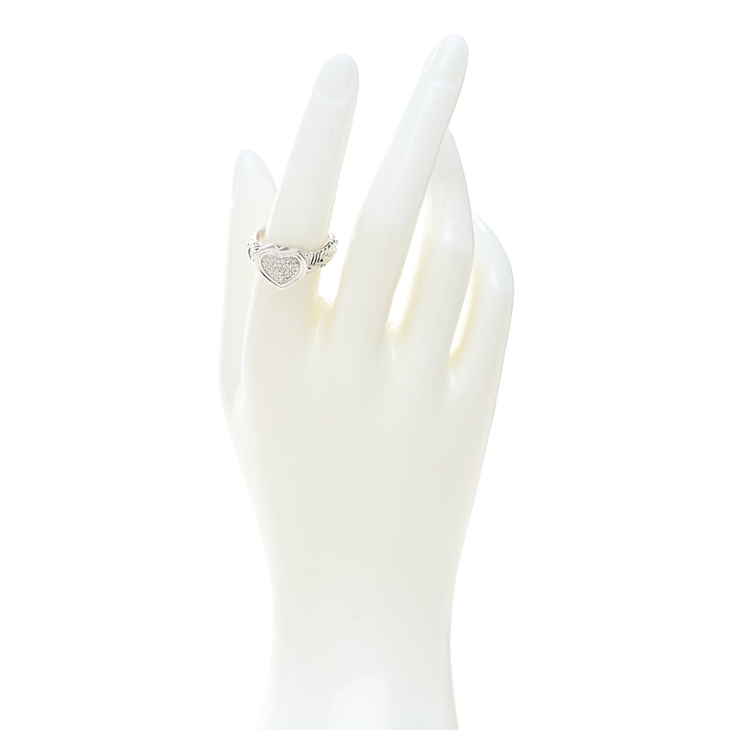Sterling Silver Diamond Kepang Pave Heart Ring 55 7.25