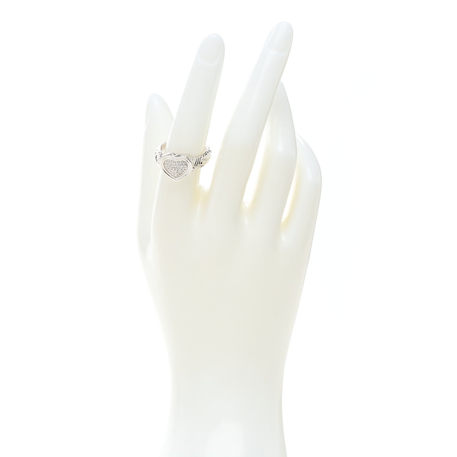 John Hardy Sterling Silver Diamond Kepang Pave Heart Ring 55 7.25 2 of 5