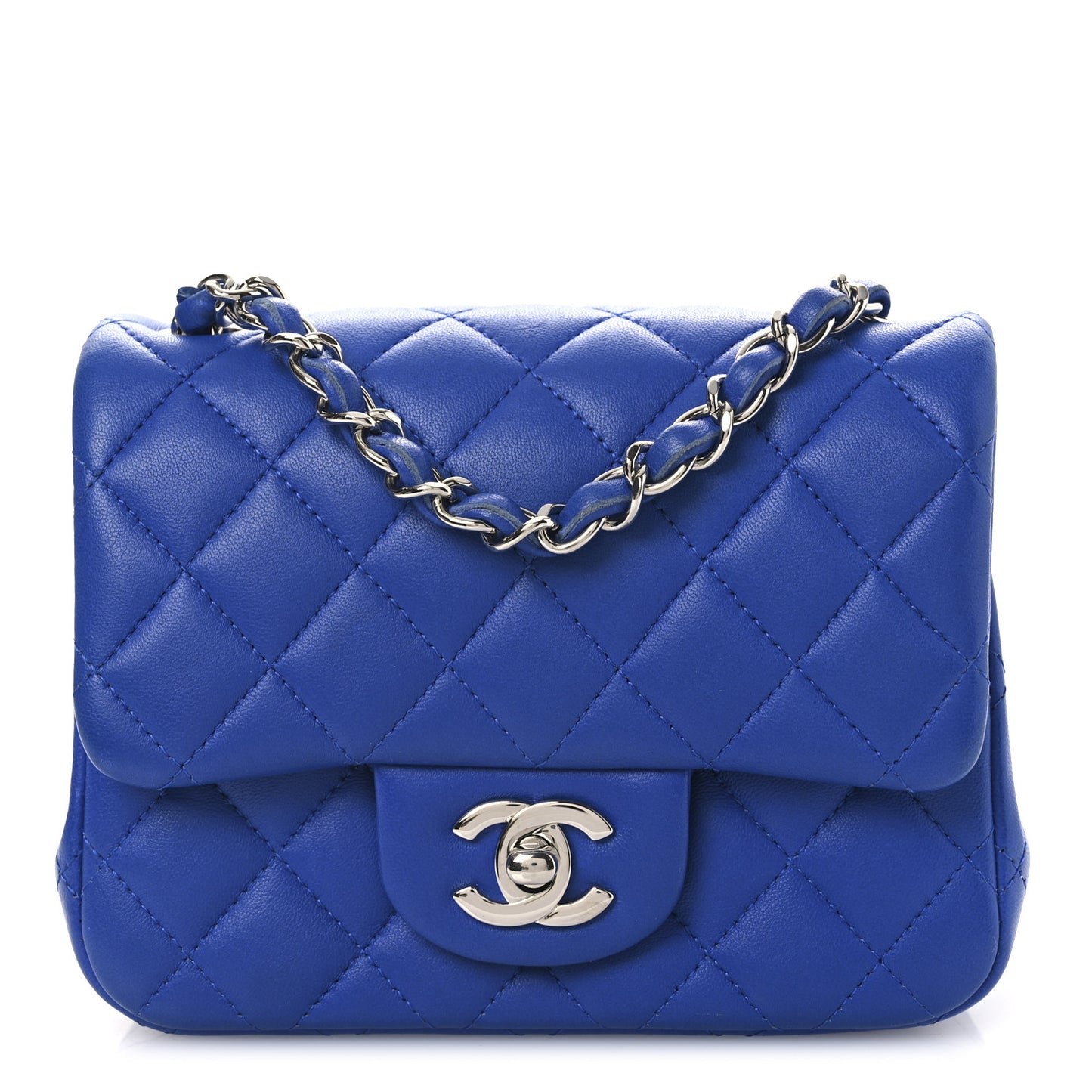 Lambskin Quilted Mini Square Flap Blue