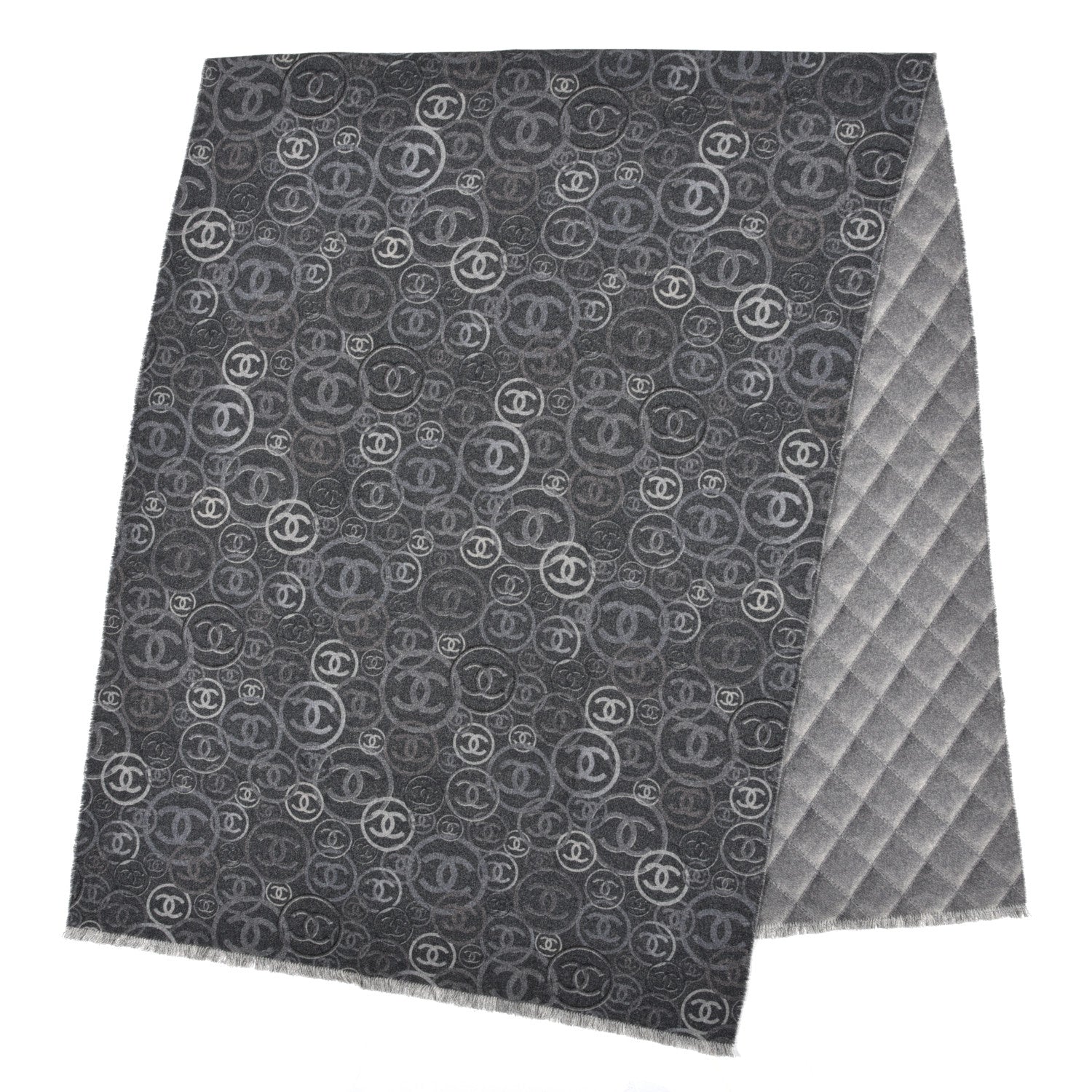 Chanel Cashmere CC Map Reversible Quilted Stole Grey 2 of 4