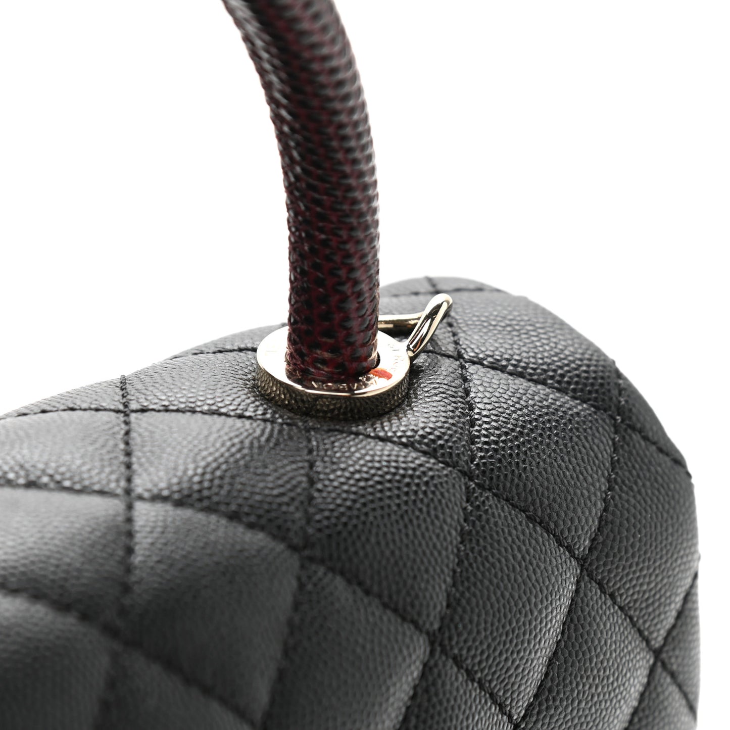 Caviar Lizard Embossed Quilted Small Coco Handle Flap Black