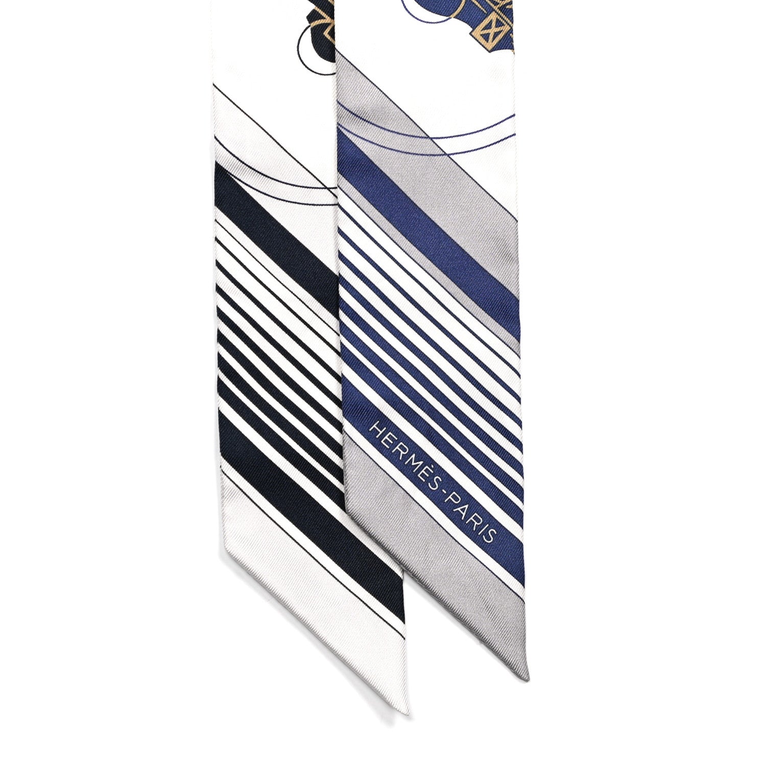 Hermes Silk Ex-Libris Twilly White Marine Gris 2 of 4