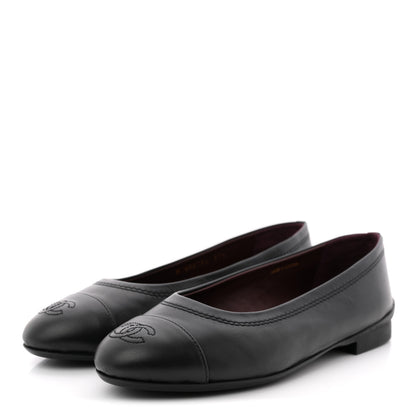 Chanel Lambskin Cap Toe CC Uniform Ballerina Flats 37.5 Black 4 of 9