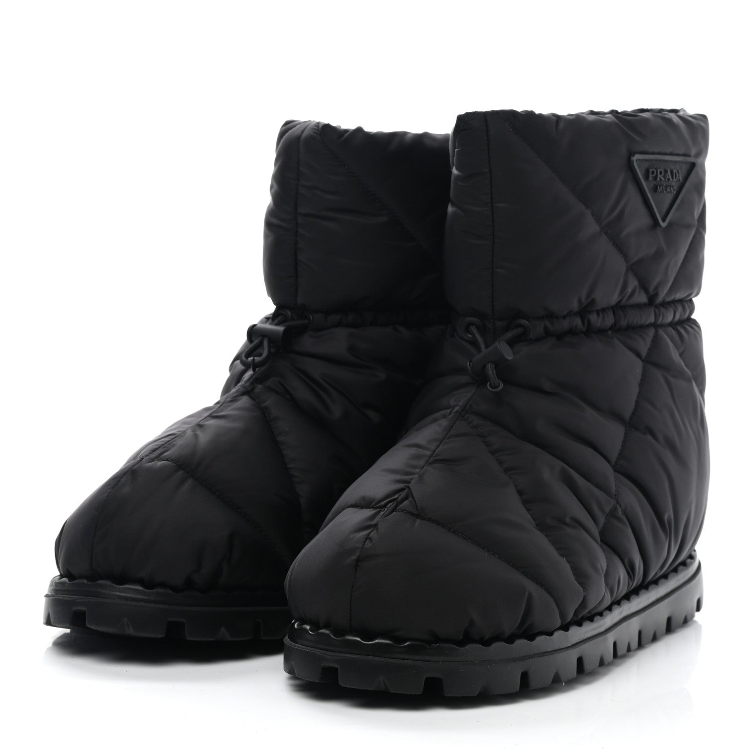 Prada Re-Nylon Piuma Triangle Logo Padded Drawcord 20mm Snow Boots 38 Black 3 of 7
