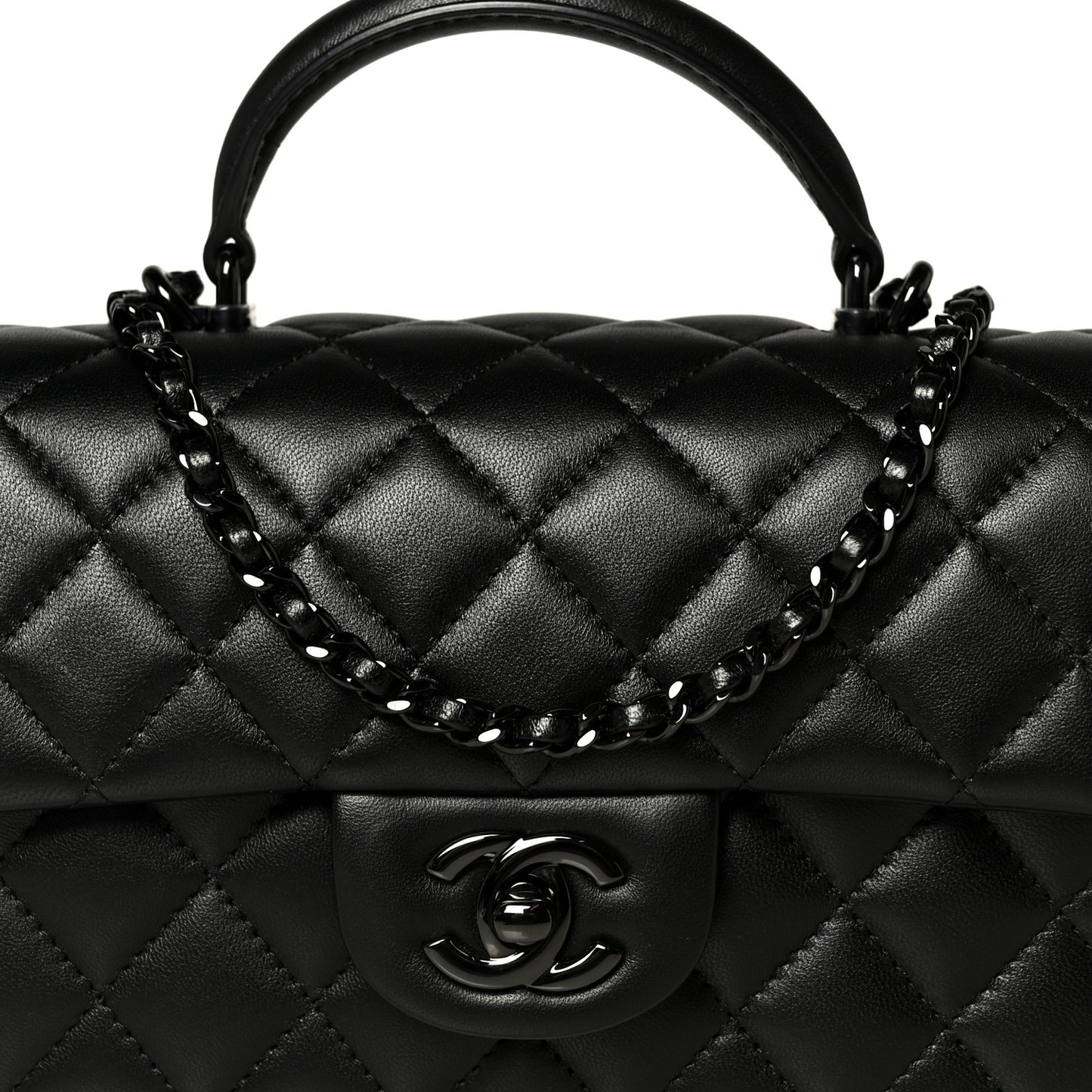 Lambskin Quilted Mini Top Handle Rectangular Flap So Black
