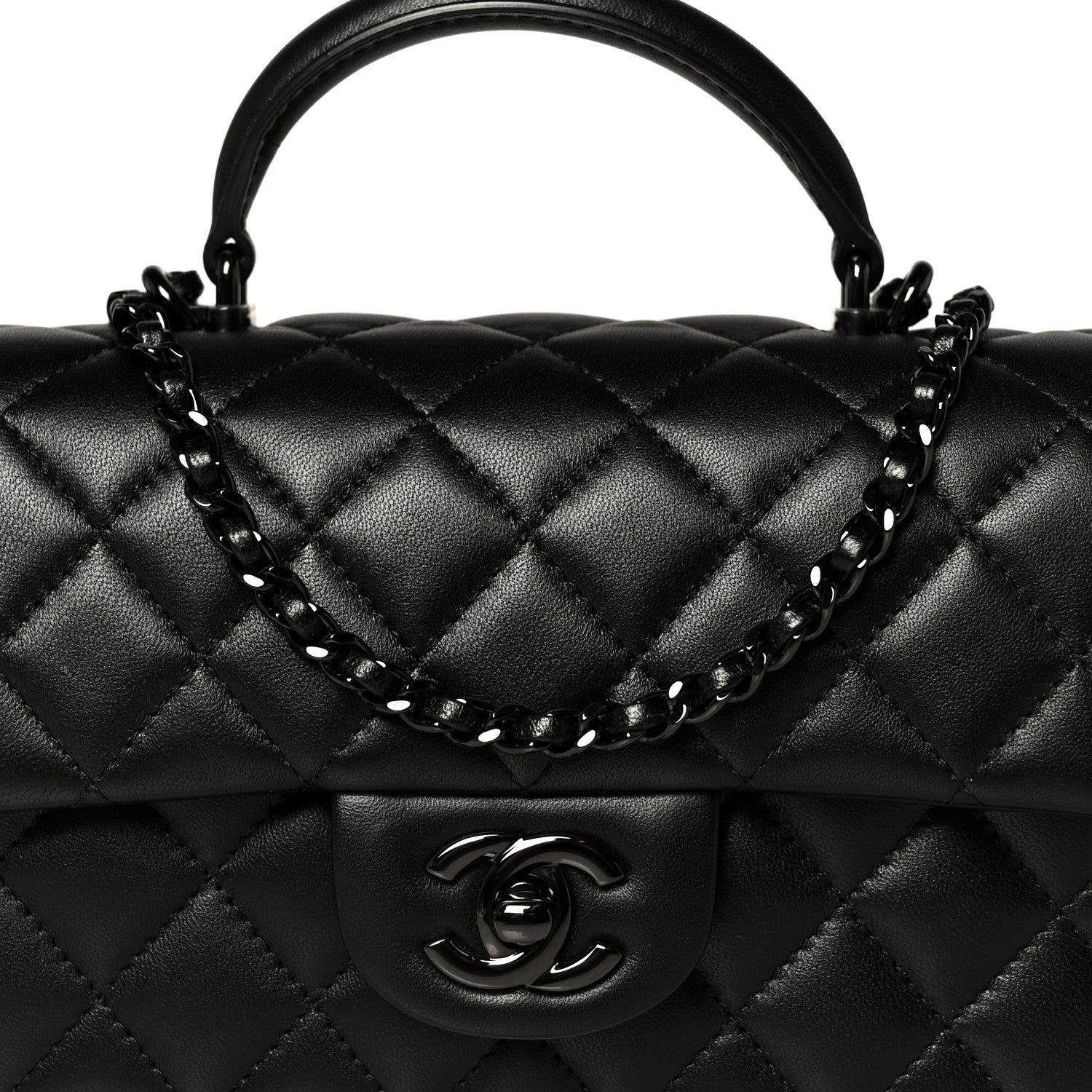 Chanel Lambskin Quilted Mini Top Handle Rectangular Flap So Black 9 of 11