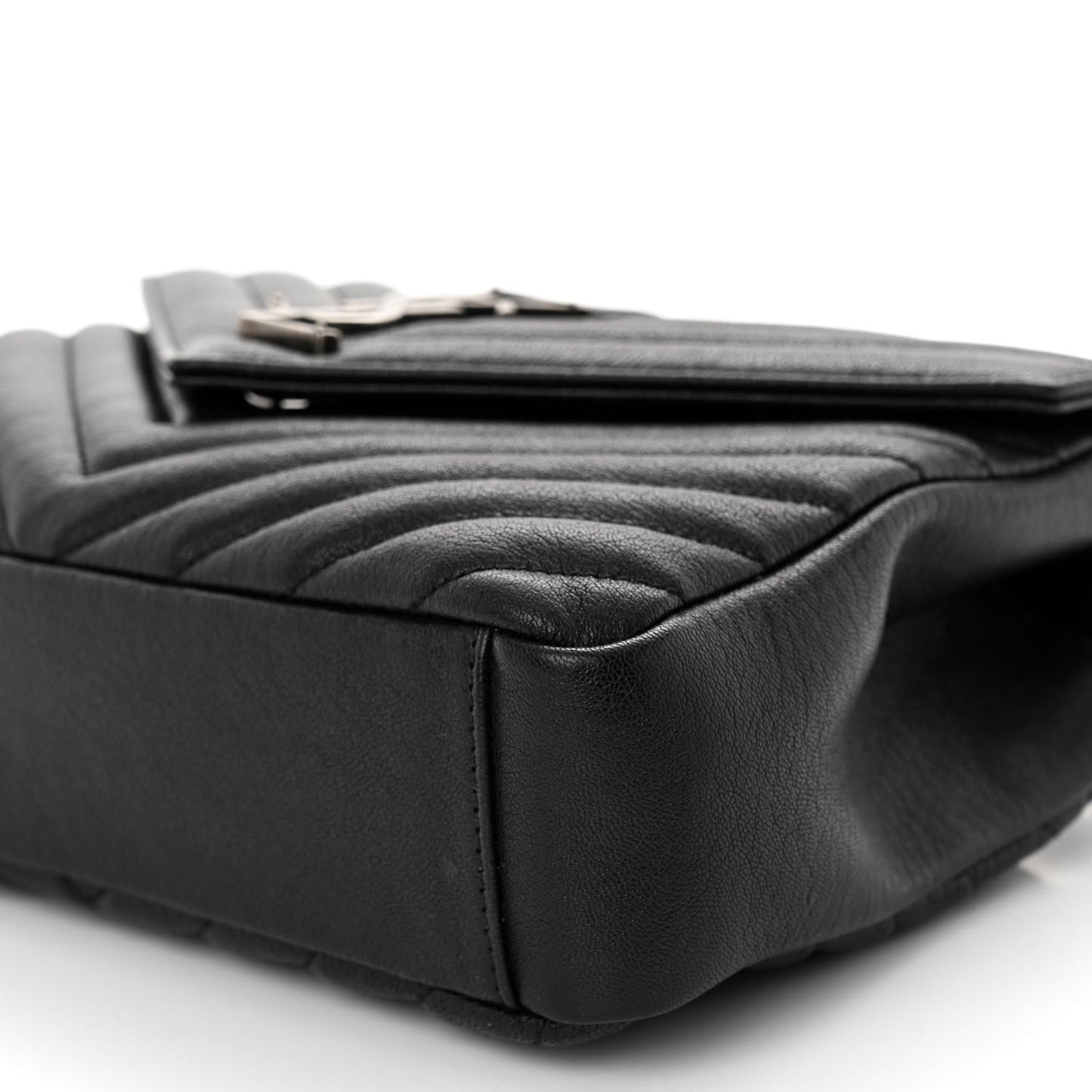 Sheepskin Matelasse Chevron Monogram Medium College Bag Black